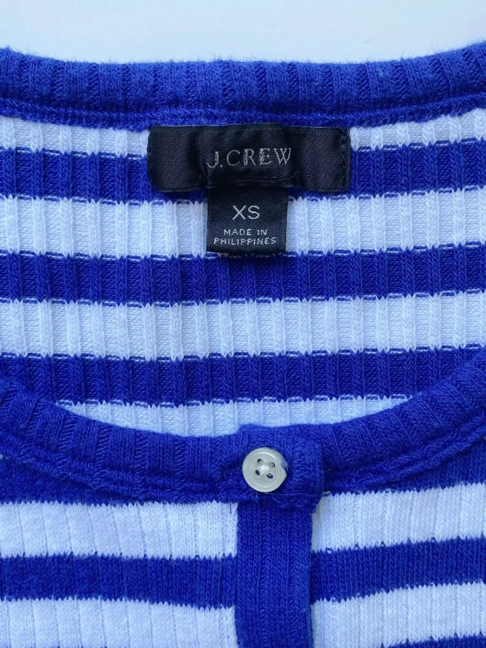 J.Crew Ribbed Elbow Sleeve Henley Blue White Striped XS